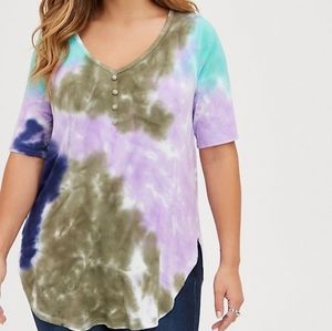 Torrid plus tie dye v neck slim fit tunic tshirt, 1XL, multicolor